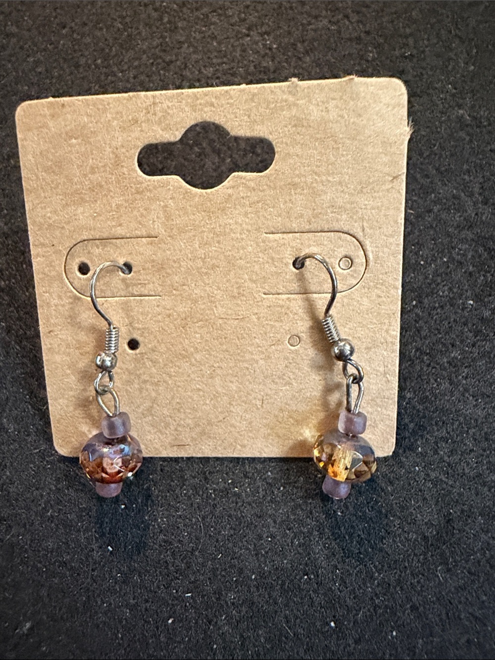 Handmade Purple and Amber Glass Bead Drop Earrings